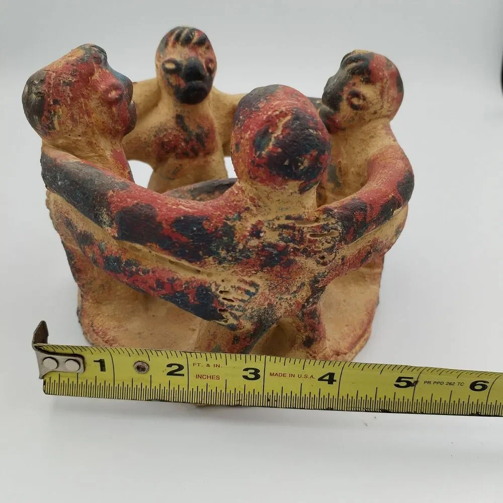 Pottery People Friends Holding Arms Circle Candle Holder Votive Tea Light Tribal